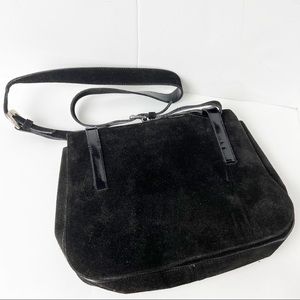Vintage suede leather black crossbody purse